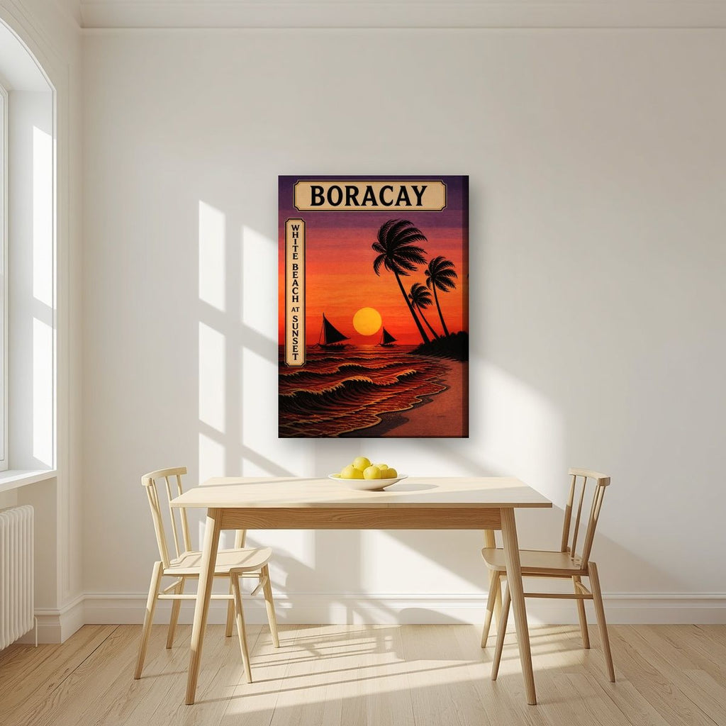 Takipsilim — Boracay art print, on slim canvas, styled in a kitchen