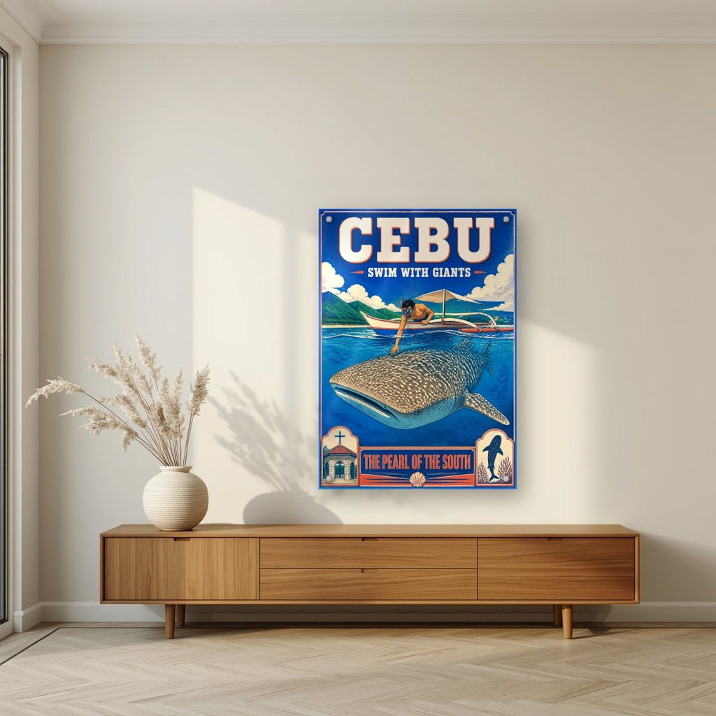 Butanding — Cebu art print, as an acrylic print, styled in a living room