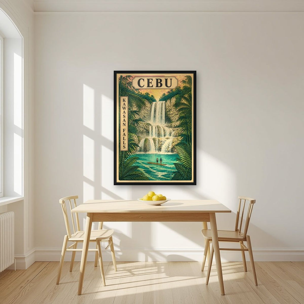 Kawasan — Cebu art print, in a black frame, styled in a kitchen