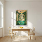 Kawasan — Cebu art print, in a white frame, styled in a kitchen