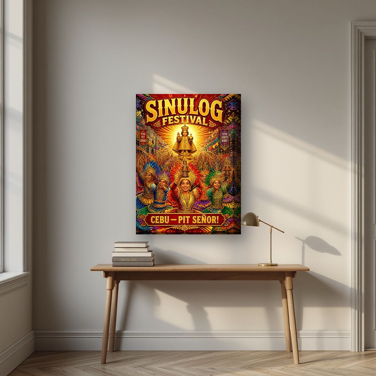 Pit Senor — Cebu art print, on thick canvas, styled in a desk