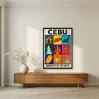 Siyam — Cebu art print, in a black frame, styled in a living room