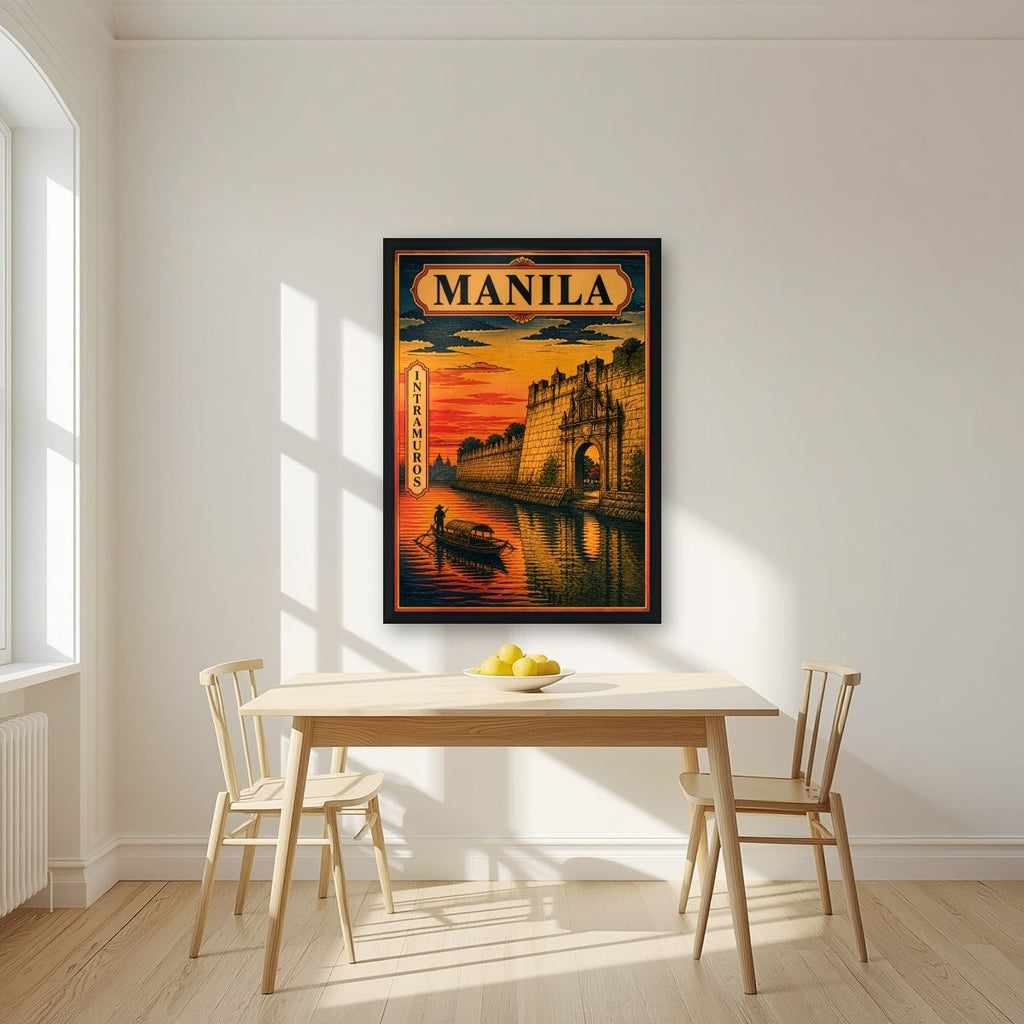 Intramuros — Manila art print, in a black frame, styled in a kitchen