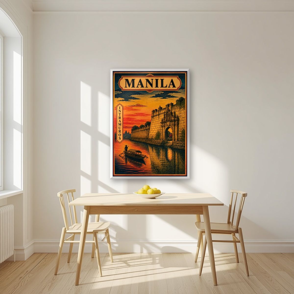 Intramuros — Manila art print, in a white frame, styled in a kitchen