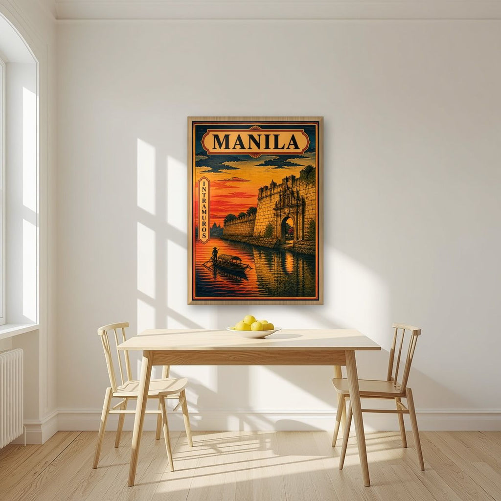 Intramuros — Manila art print, in an oak frame, styled in a kitchen