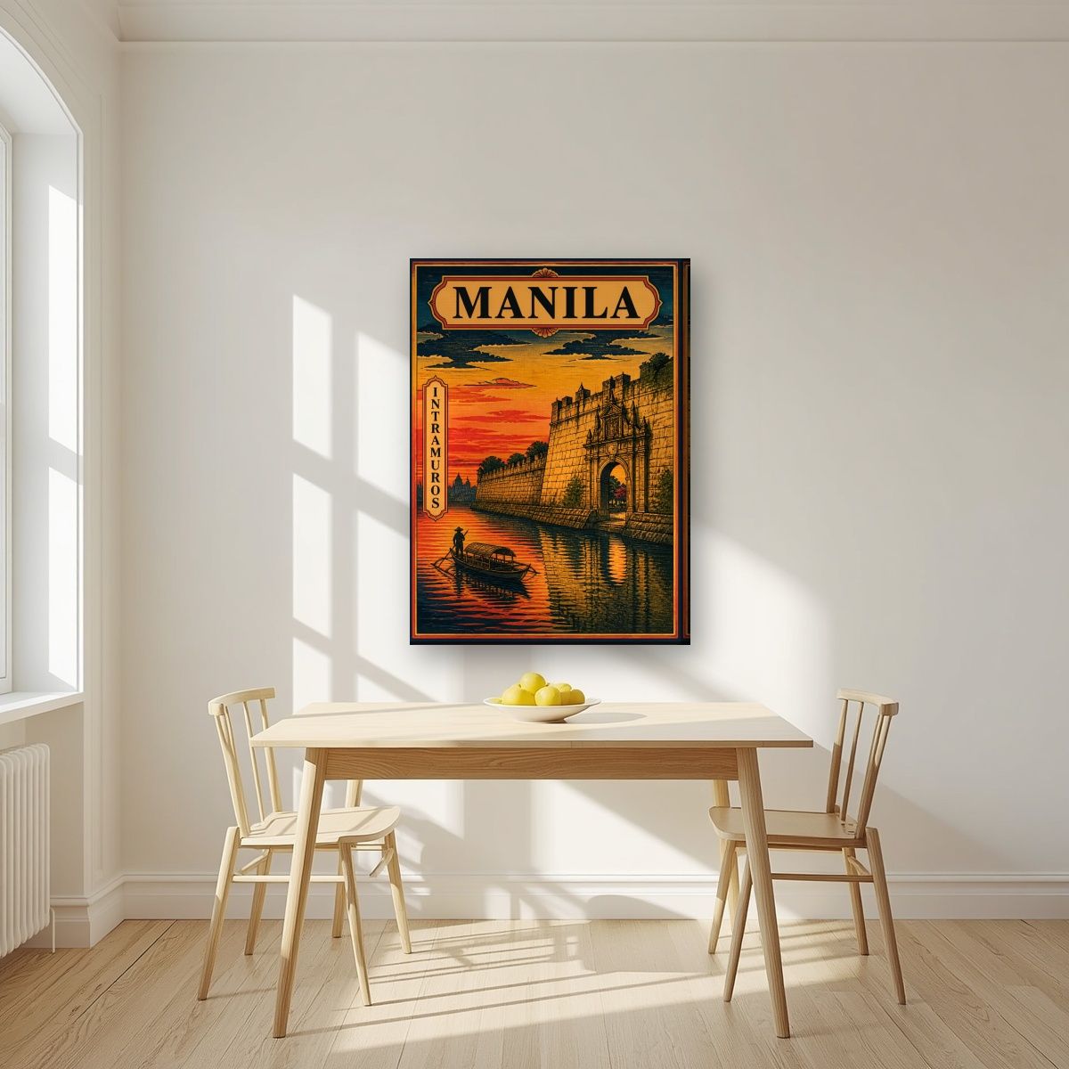 Intramuros — Manila art print, on slim canvas, styled in a kitchen