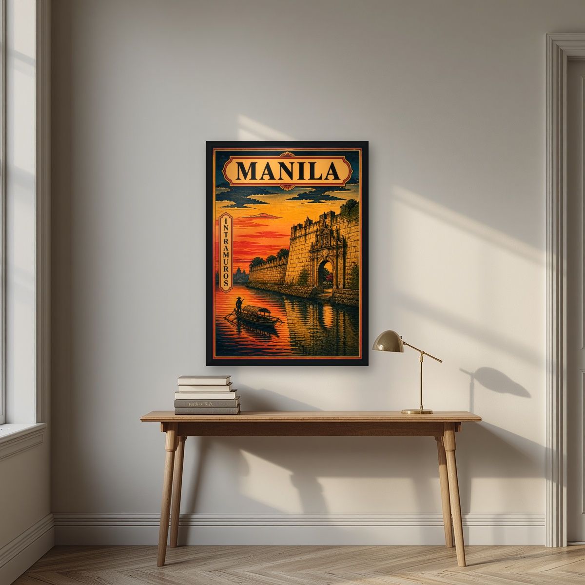 Intramuros — Manila art print, in a black frame, styled in a desk