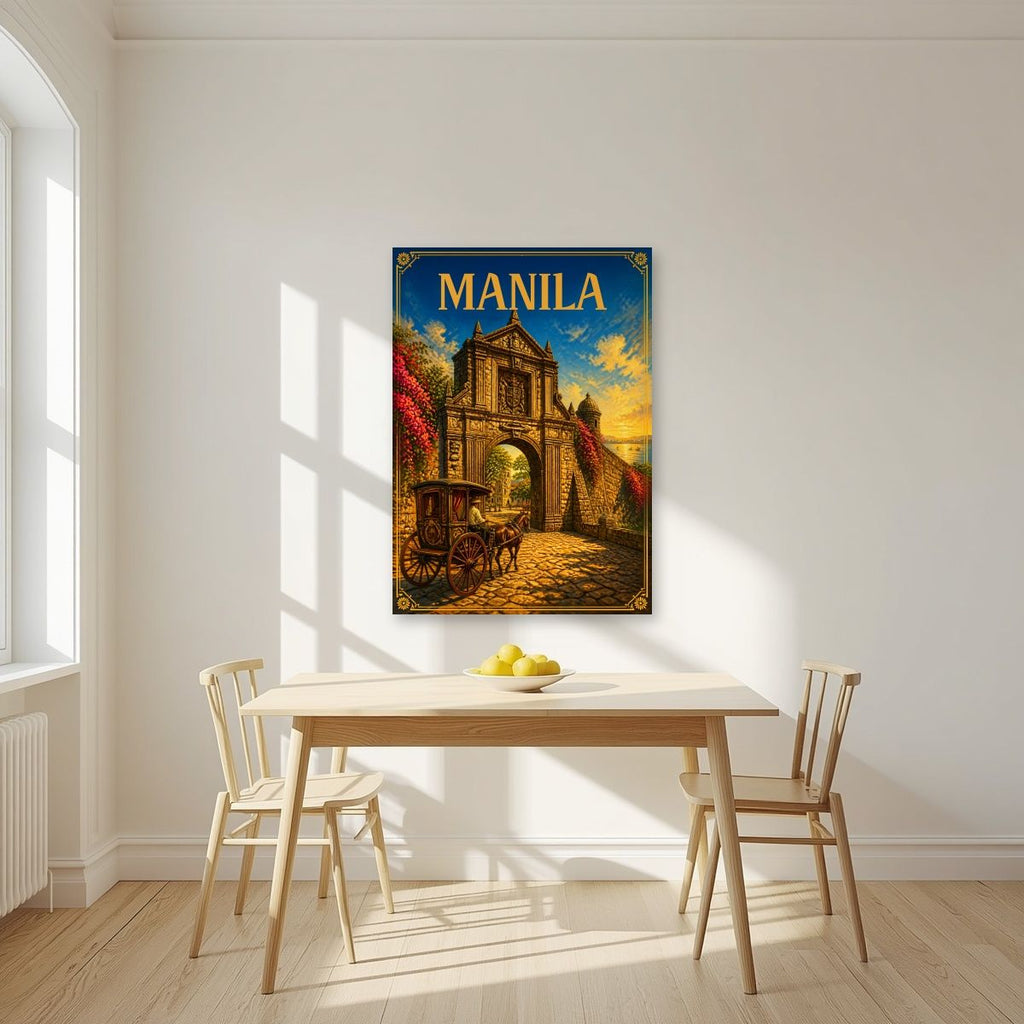Kalesa sa Puerta — Manila art print, unframed poster, styled in a kitchen