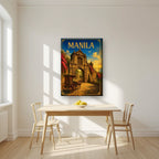 Kalesa sa Puerta — Manila art print, on slim canvas, styled in a kitchen