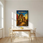 Kalesa sa Puerta — Manila art print, on thick canvas, styled in a kitchen