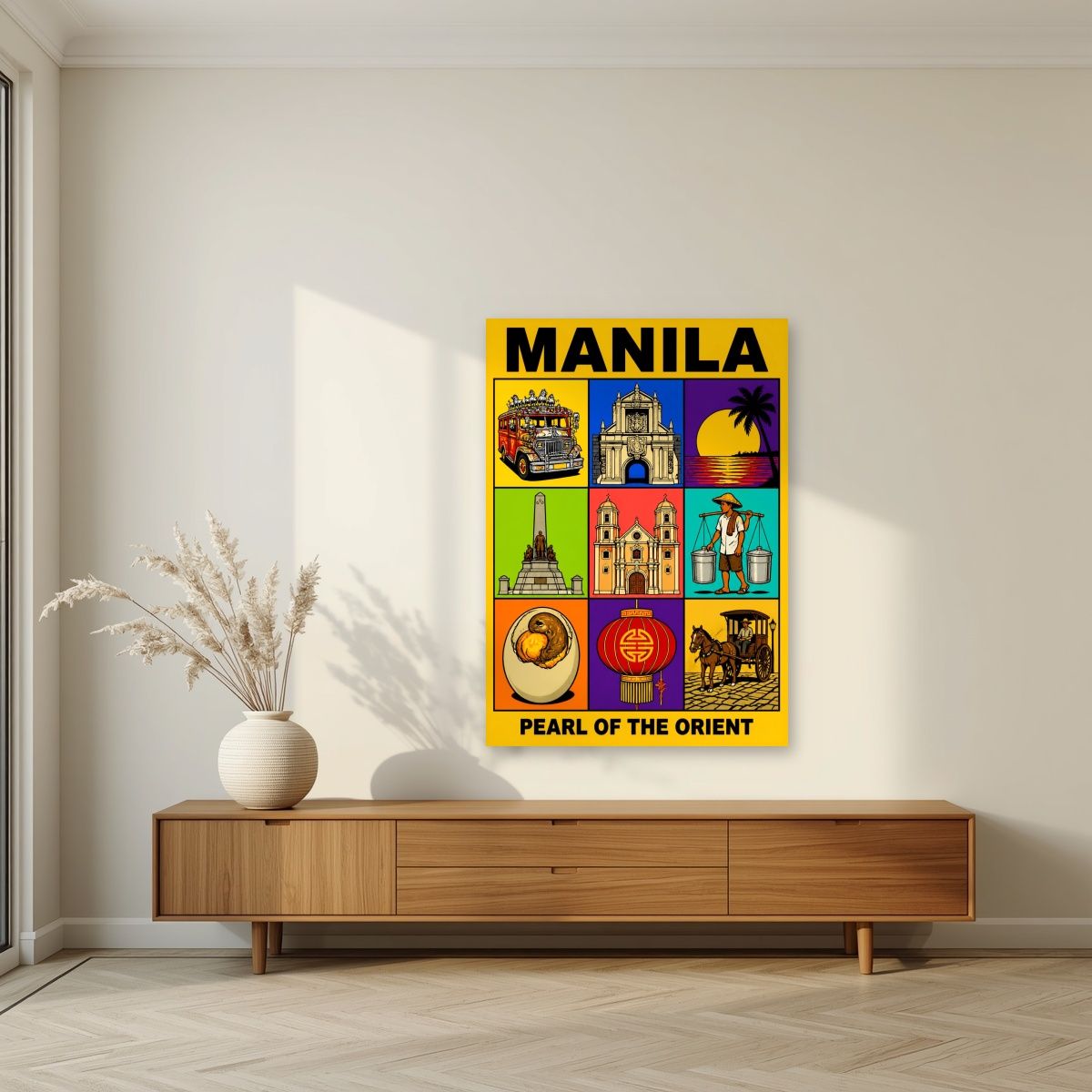 Siyam na Sagisag — Manila art print, unframed poster, styled in a living room