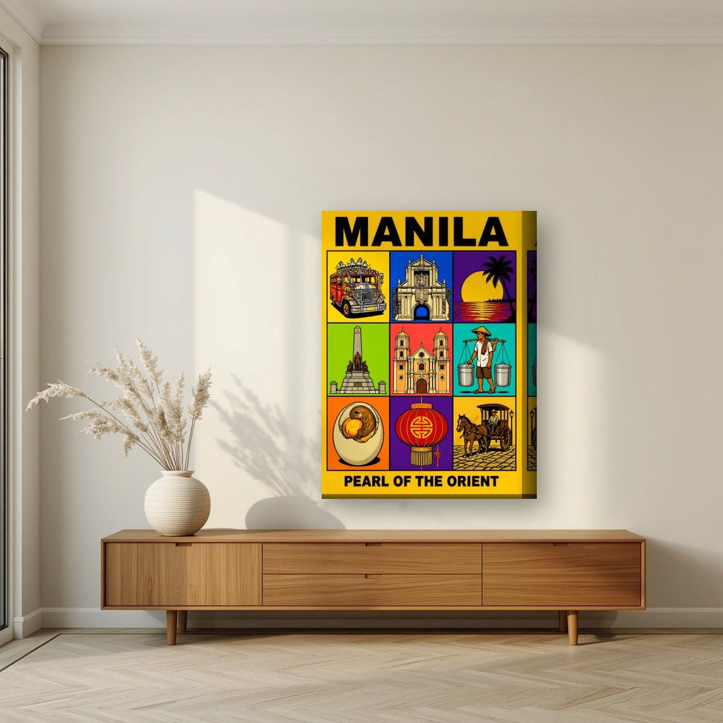 Siyam na Sagisag — Manila art print, on thick canvas, styled in a living room