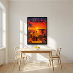 Takipsilim sa Baybayin — Manila art print, in a black frame, styled in a kitchen