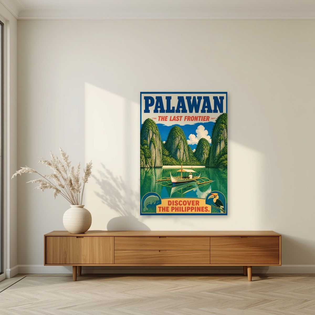 Ang Bangkero — Palawan art print, unframed poster, styled in a living room