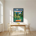 Ang Bangkero — Palawan art print, in a black frame, styled in a kitchen