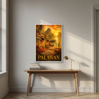 Ginintuang Hapon — Palawan art print, in a white frame, styled in a desk