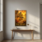 Ginintuang Hapon — Palawan art print, in an oak frame, styled in a desk