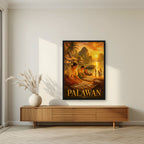 Ginintuang Hapon — Palawan art print, in a black frame, styled in a living room