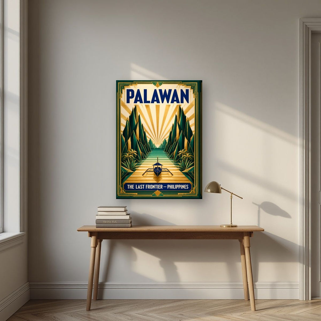 Gintong Palma — Palawan art print, on slim canvas, styled in a desk