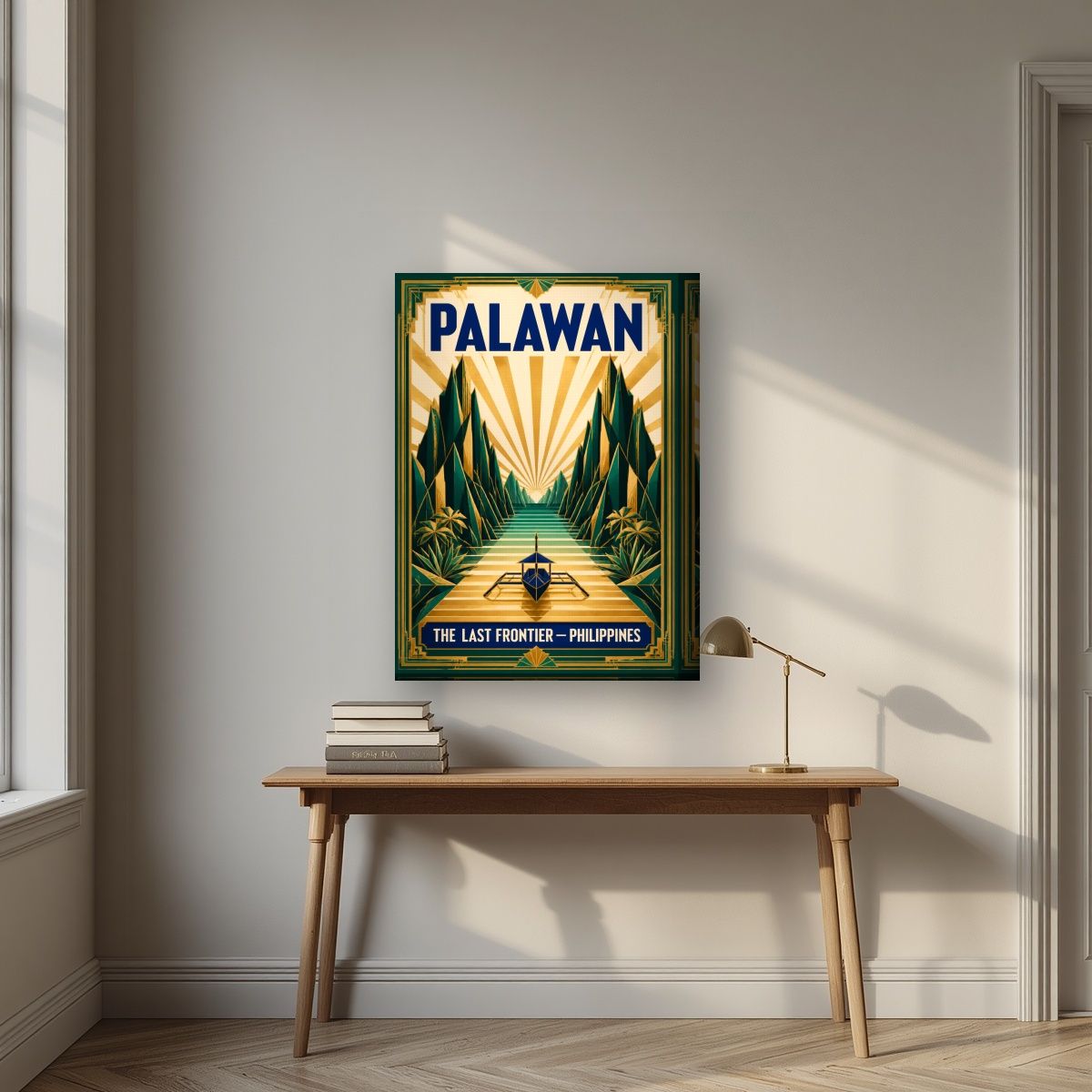 Gintong Palma — Palawan art print, on thick canvas, styled in a desk