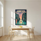 Takipsilim sa El Nido — Palawan art print, in a black frame, styled in a kitchen