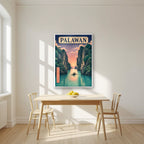 Takipsilim sa El Nido — Palawan art print, in a white frame, styled in a kitchen
