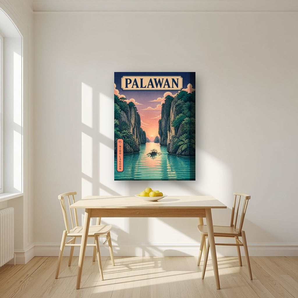 Takipsilim sa El Nido — Palawan art print, on thick canvas, styled in a kitchen