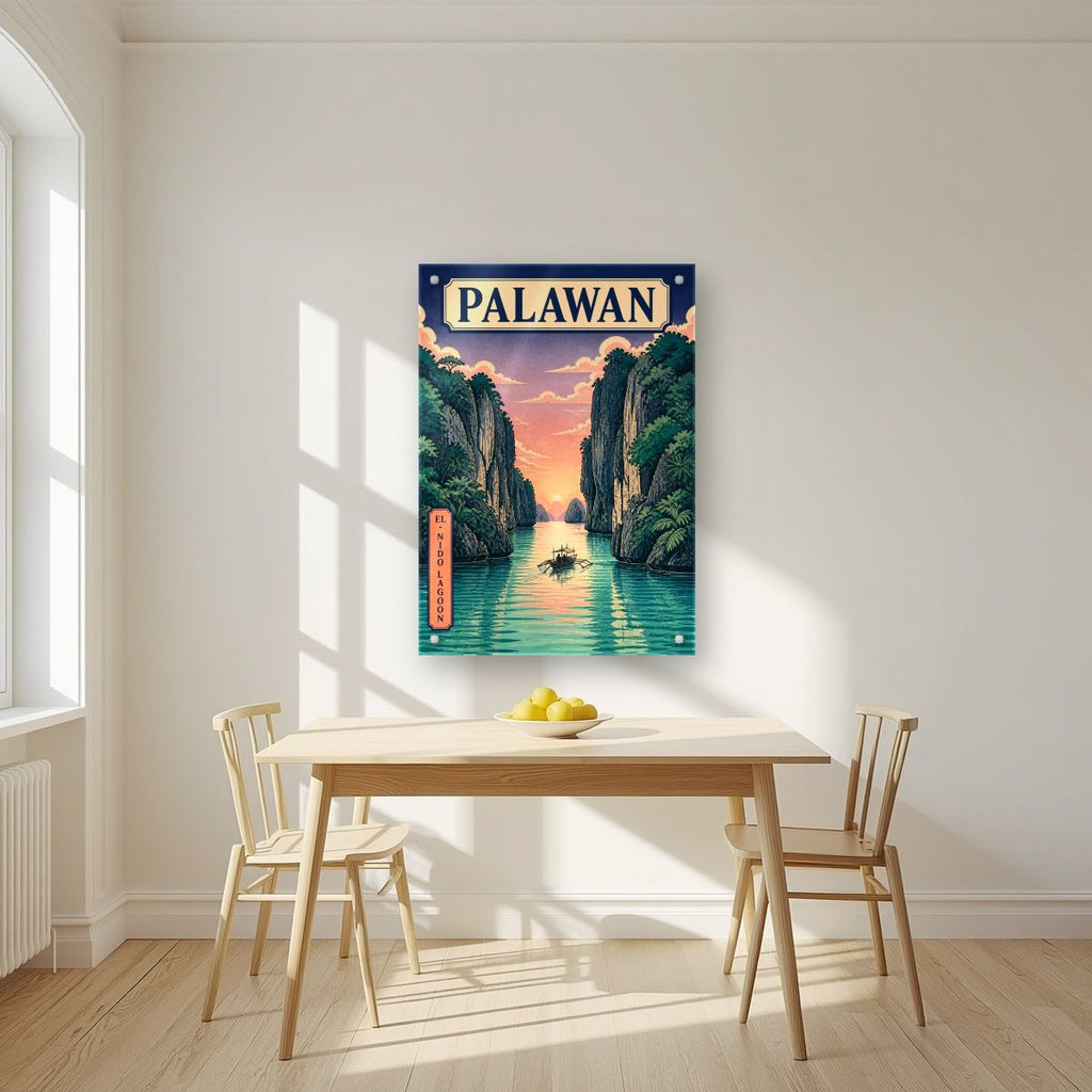 Takipsilim sa El Nido — Palawan art print, as an acrylic print, styled in a kitchen