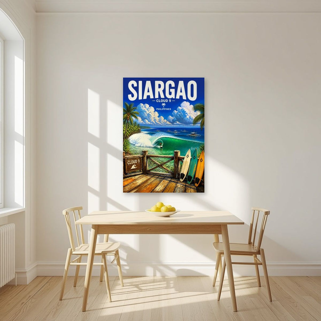 Boardwalk Break — Siargao art print, unframed poster, styled in a kitchen
