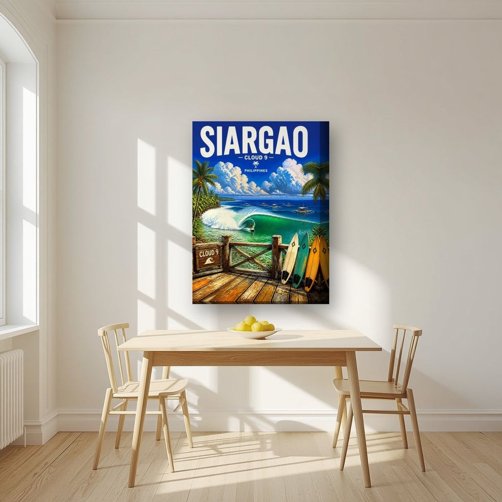 Boardwalk Break — Siargao art print, on thick canvas, styled in a kitchen