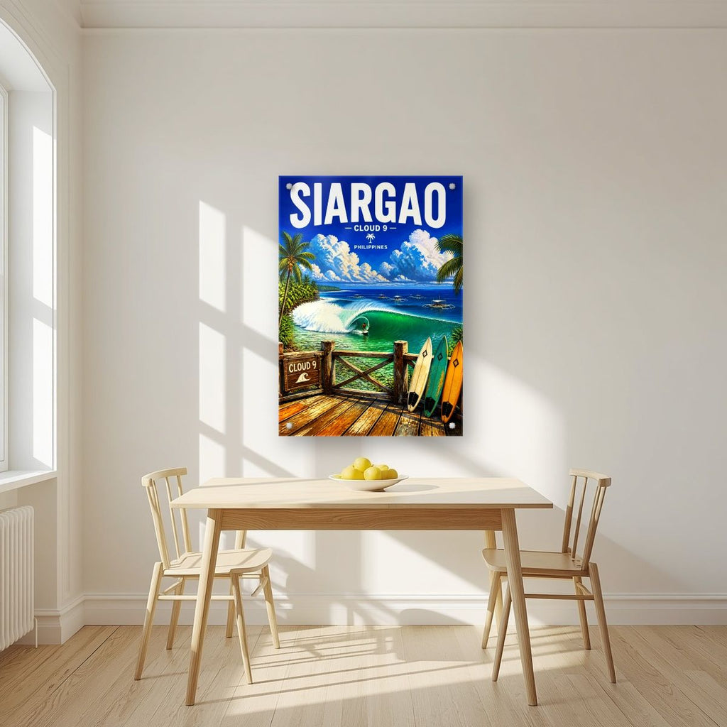 Boardwalk Break — Siargao art print, as an acrylic print, styled in a kitchen