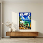 Boardwalk Break — Siargao art print, unframed poster, styled in a living room