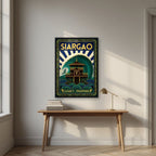 Cloud Nine Tower — Siargao art print, in a black frame, styled in a desk