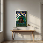 Cloud Nine Tower — Siargao art print, in a white frame, styled in a desk