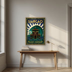 Cloud Nine Tower — Siargao art print, in an oak frame, styled in a desk