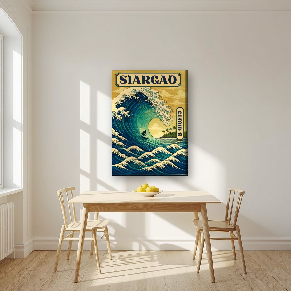 Dakilang Alon — Siargao art print, on slim canvas, styled in a kitchen