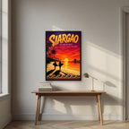 Endless Summer — Siargao art print, in a black frame, styled in a desk