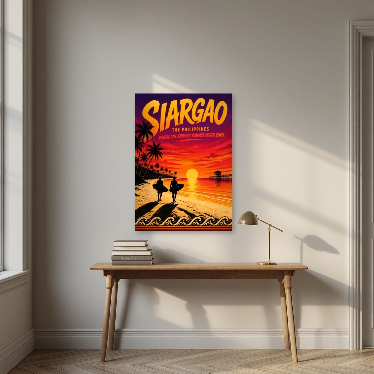 Endless Summer — Siargao art print, unframed poster, styled in a desk