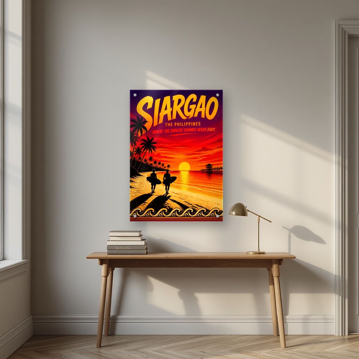 Endless Summer — Siargao art print, as an acrylic print, styled in a desk