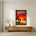 Endless Summer — Siargao art print, in a black frame, styled in a living room