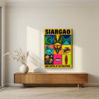 Isla Icons — Siargao art print, on slim canvas, styled in a living room