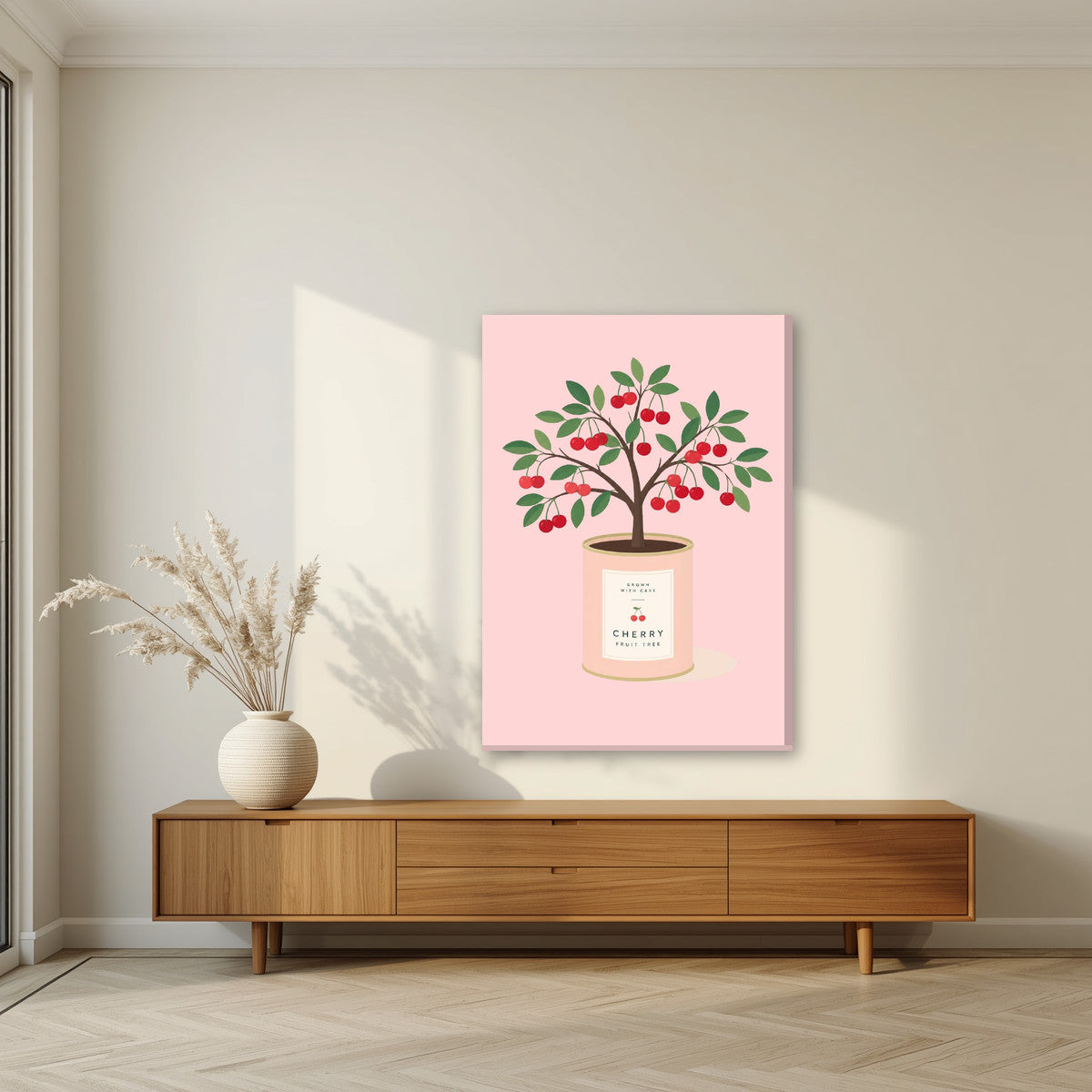 Cherry Tree — Fruit Trees art print, on slim canvas, styled in a living room