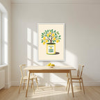 Lemon Tree — Fruit Trees art print, in a white frame, styled in a kitchen