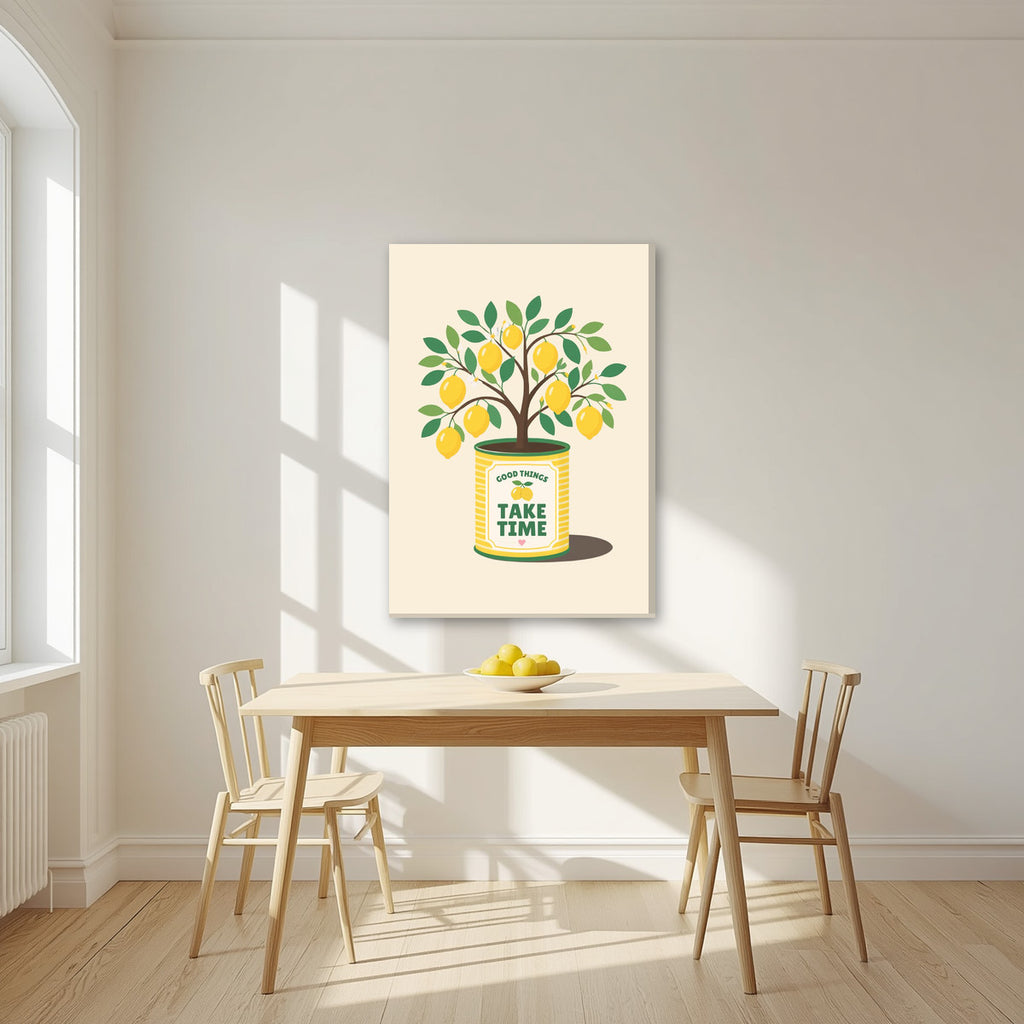 Lemon Tree — Fruit Trees art print, on slim canvas, styled in a kitchen
