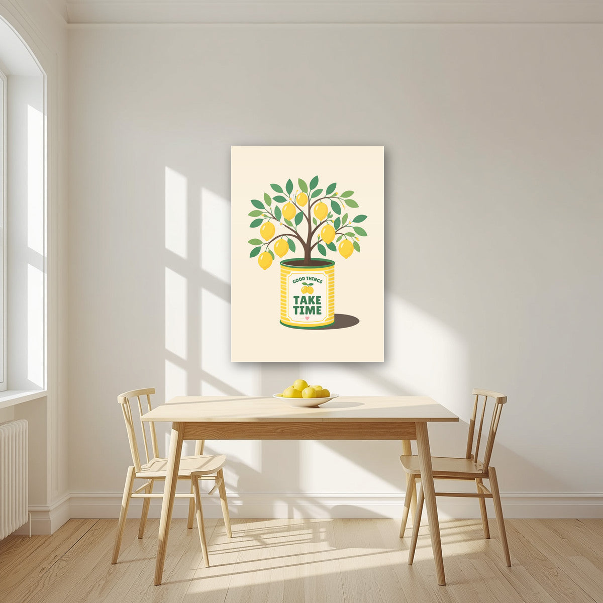 Lemon Tree — Fruit Trees art print, as an acrylic print, styled in a kitchen