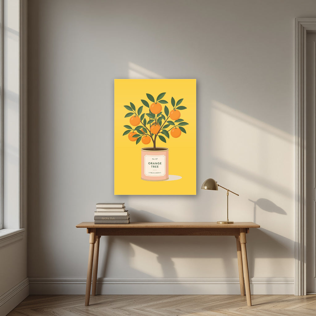 Orange Tree — Fruit Trees art print, as an acrylic print, styled in a desk