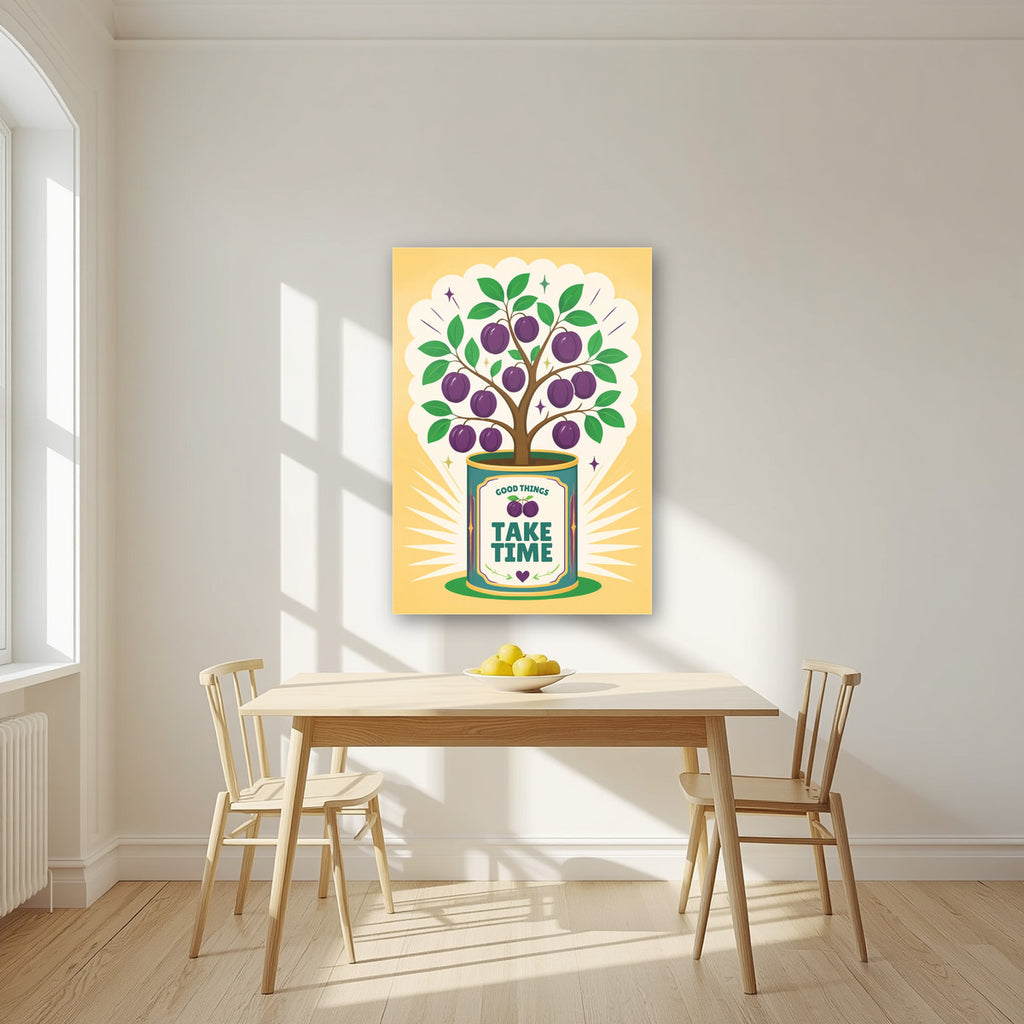 Plum Tree — Fruit Trees art print, as an acrylic print, styled in a kitchen
