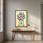 Plum Tree — Fruit Trees art print, in a black frame, styled in a desk