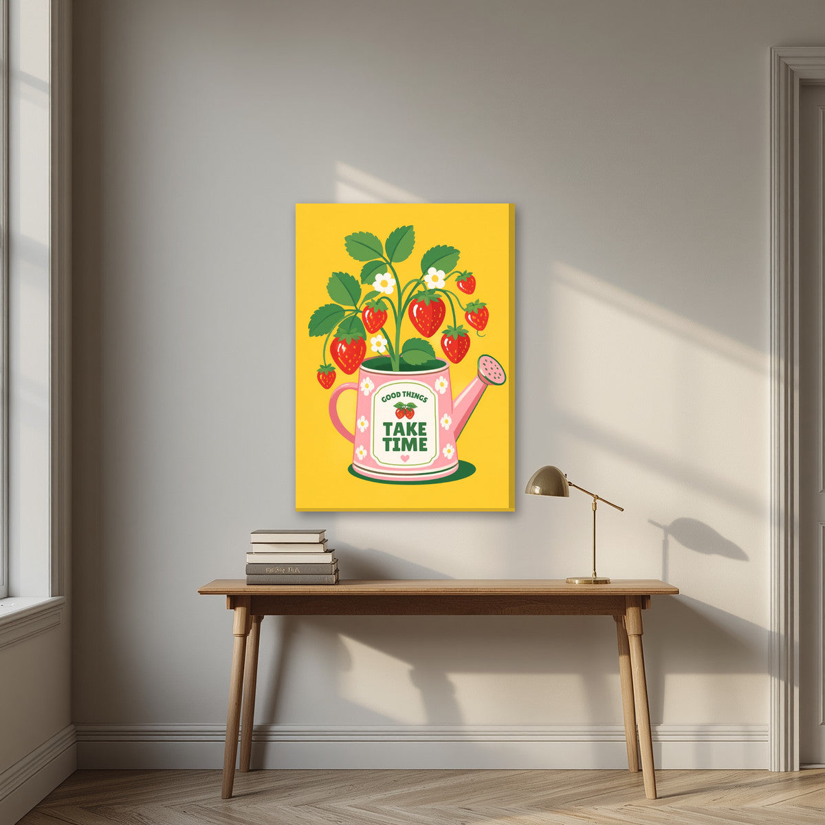 Strawberry — Fruit Trees art print, on slim canvas, styled in a desk