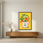 Strawberry — Fruit Trees art print, in a black frame, styled in a living room